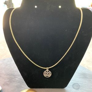Lotus flower silver pendant on 17” adjustable corded necklace. Handmade